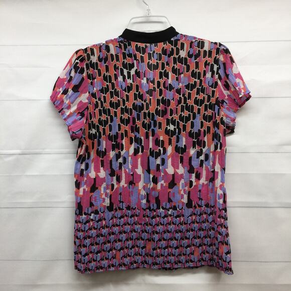 NY COLLECTION Pink Black Abstract Print V-Neck Short Sleeve Blouse M - Picture 3 of 8